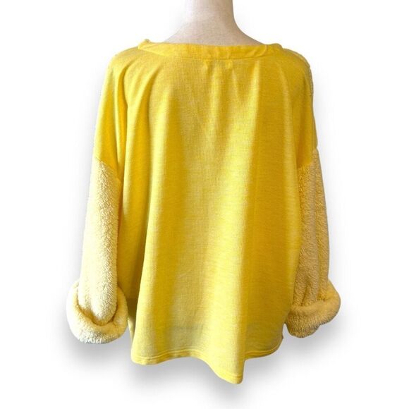 Umgee Oversized Soft Fleece Pullover Sweater Yellow Small‎ - Picture 4 of 10